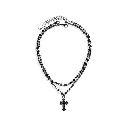 Beaded Black Cross Necklace - Image 4