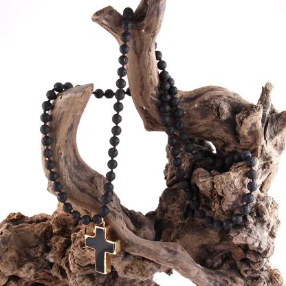 Round Beaded Cross Necklace - Image 4