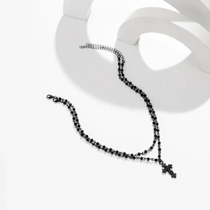 Beaded Black Cross Necklace - Image 5