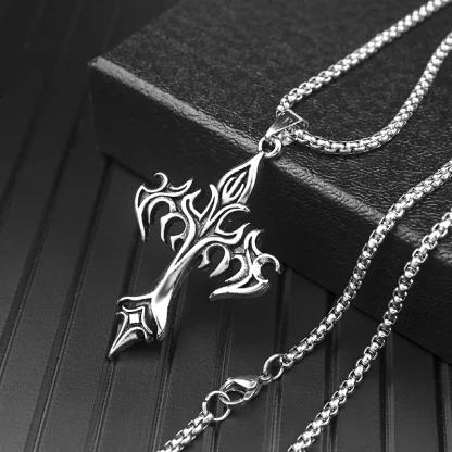 Flame Design Cross Necklace - Image 7