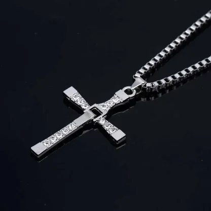 Box Chain Sparkly Cross Necklace - Image 4