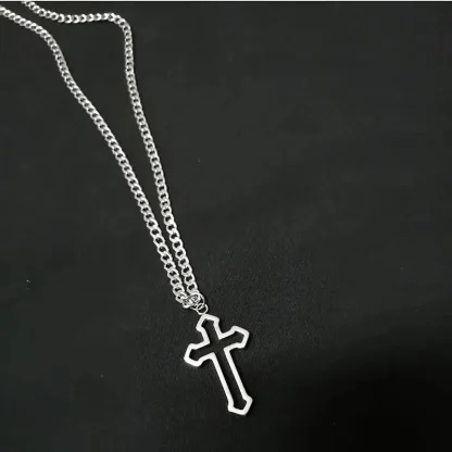 Curb Chain Hollow Cross Necklace - Image 6