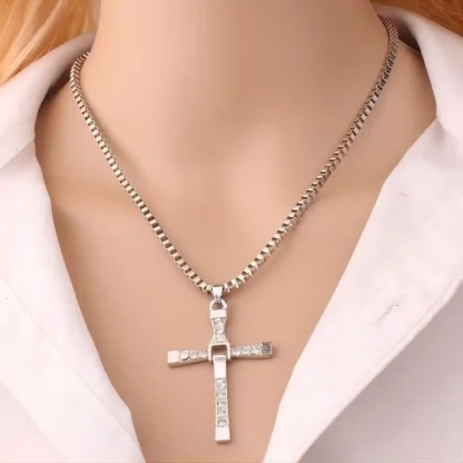 Box Chain Sparkly Cross Necklace - Image 2