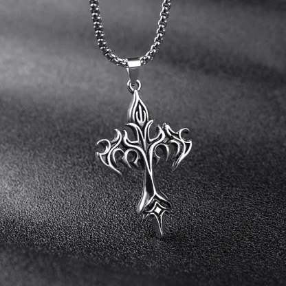 Flame Design Cross Necklace - Image 4