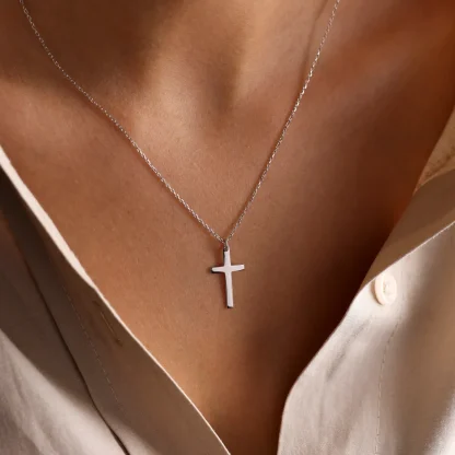 Thin Minimalist Cross Necklace - Image 3
