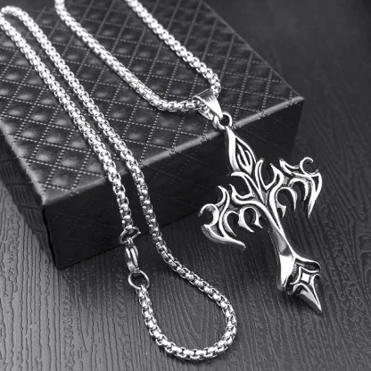 Flame Design Cross Necklace - Image 6