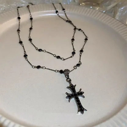 Beaded Two Layered Cross Necklace - Image 8