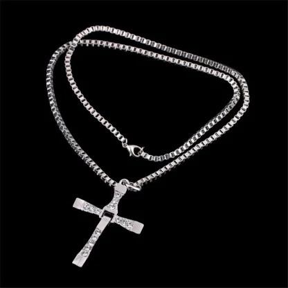 Box Chain Sparkly Cross Necklace