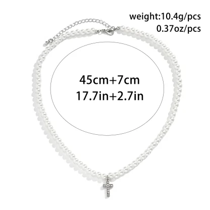 Pearl-like Beads Cross Necklace - Image 7