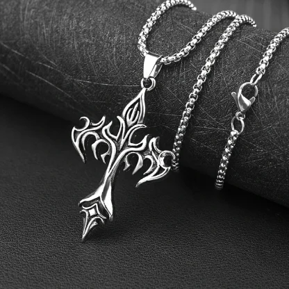 Flame Design Cross Necklace - Image 5