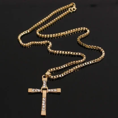 Box Chain Sparkly Cross Necklace - Image 6