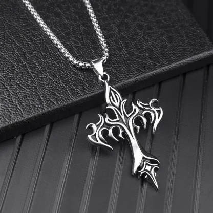 Retro Flame Cross Necklace - Image 4