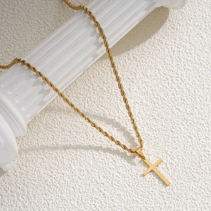 Rope Chain Simple Cross Necklace - Image 3