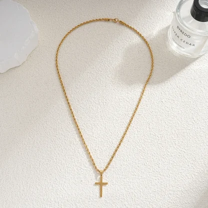 Rope Chain Simple Cross Necklace - Image 4