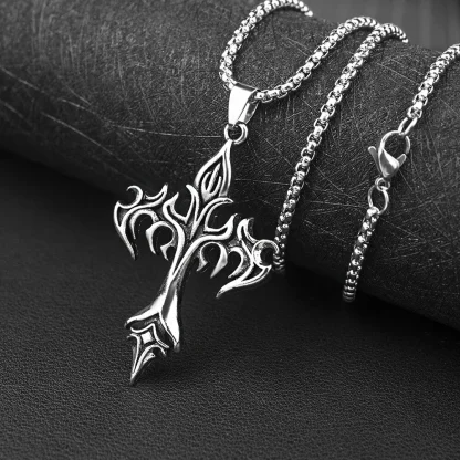 Retro Flame Cross Necklace - Image 3