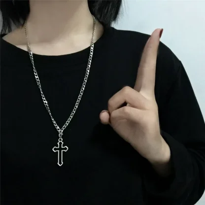 Curb Chain Hollow Cross Necklace - Image 2