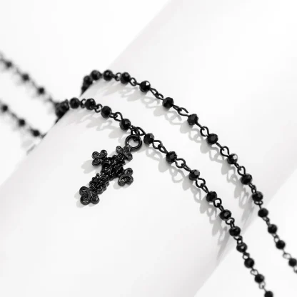 Beaded Black Cross Necklace - Image 6