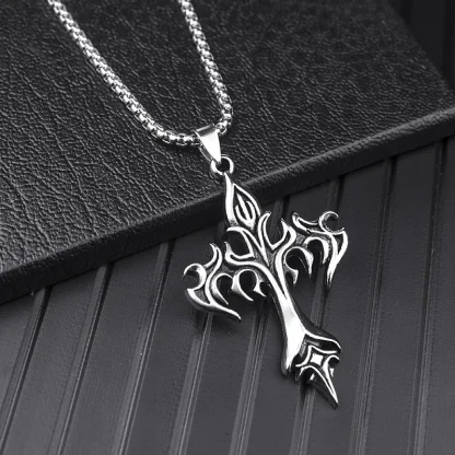 Flame Design Cross Necklace - Image 2