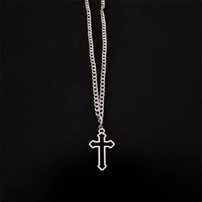 Curb Chain Hollow Cross Necklace - Image 5