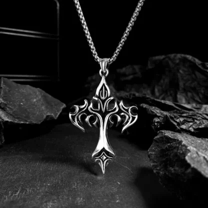 Retro Flame Cross Necklace - Image 2