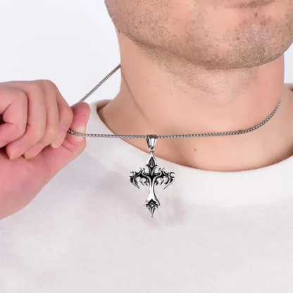 Retro Flame Cross Necklace - Image 6