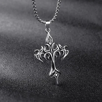 Retro Flame Cross Necklace - Image 5