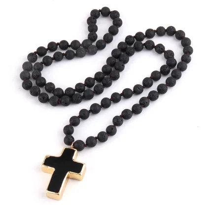 Round Beaded Cross Necklace